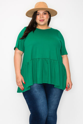 (Sizes: 3XL-5XL) Plus Size Green Babydoll Top