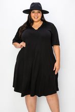 Load image into Gallery viewer, (Sizes: 3XL-5XL) Plus Size Black V Neck Dress With Wide Sleeves 
