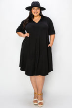 Load image into Gallery viewer, (Sizes: 3XL-5XL) Plus Size Black V Neck Dress With Wide Sleeves 
