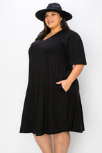 Load image into Gallery viewer, (Sizes: 3XL-5XL) Plus Size Black V Neck Dress With Wide Sleeves 

