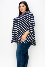 Load image into Gallery viewer, (Sizes: 3XL-5XL) Plus Size Navy &amp; White Striped Top
