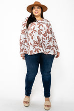 Load image into Gallery viewer, (Sizes: 3XL-5XL) Plus Size White &amp; Brown Floral Top
