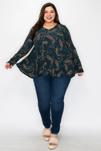 Load image into Gallery viewer, (Sizes: 3XL-5XL) Plus Size Dark Teal Paisley Top
