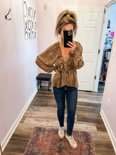 Load image into Gallery viewer, Leopard Print Stretchy Waist Band Smocked Wrists Long Sleeve Top (Sizes: S-3XL)
