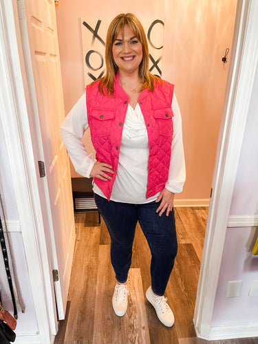 Plus Size Hot Pink Quilt Button Down Vest