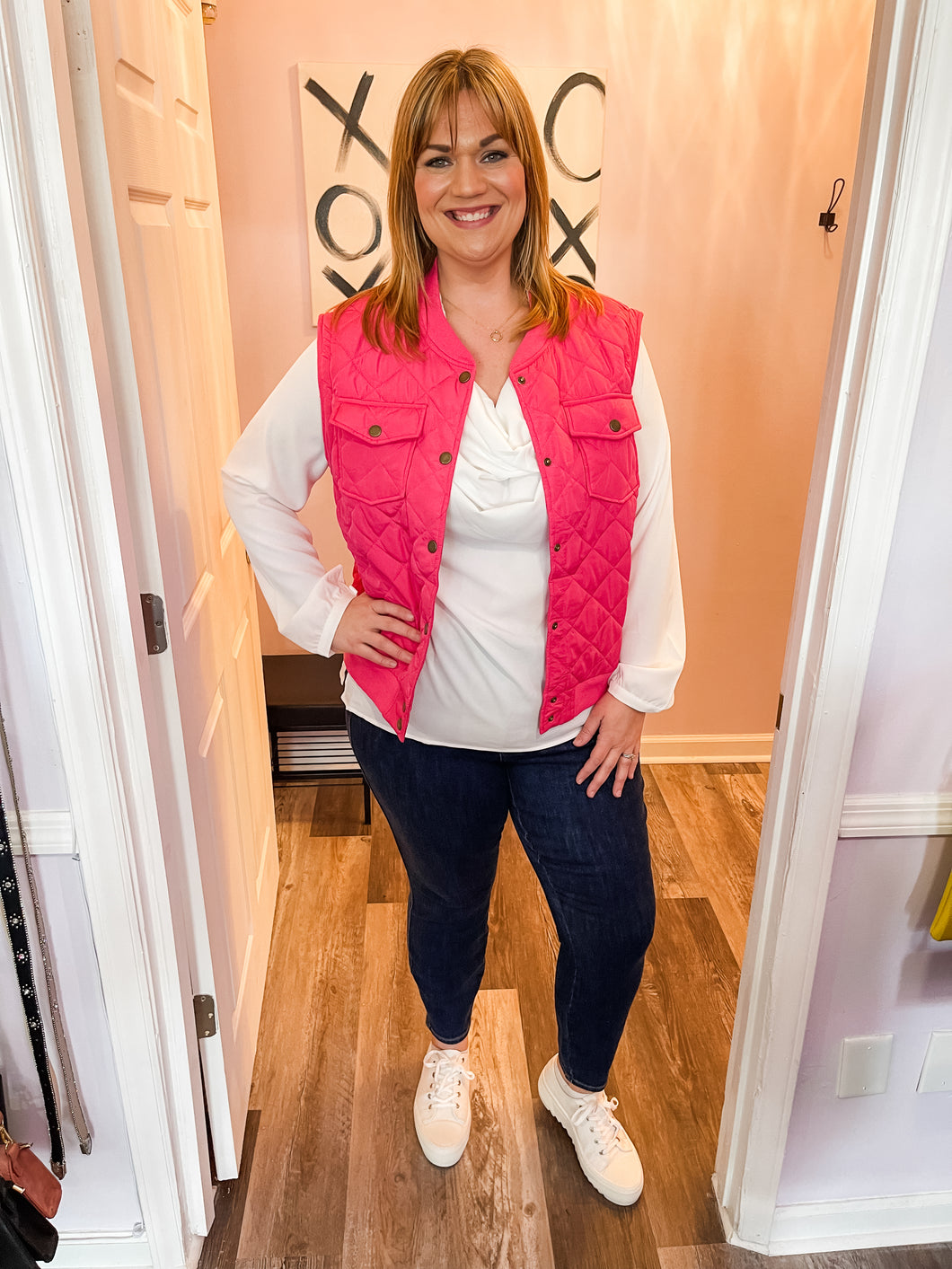 Plus Size Hot Pink Quilt Button Down Vest