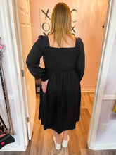Load image into Gallery viewer, Plus Size Black Smocked Long Sleeve Midi Dress
