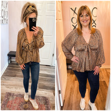 Load image into Gallery viewer, Leopard Print Stretchy Waist Band Smocked Wrists Long Sleeve Top (Sizes: S-3XL)
