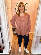 Load image into Gallery viewer, Plus Size Mauve &amp; White Leopard Print Ruffle Tiered Long Sleeve Top
