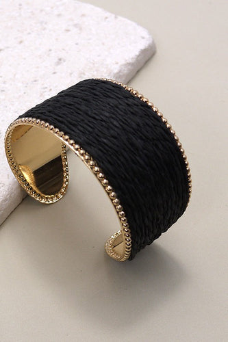 Black Raffia Rope & Gold Cuff Bracelet