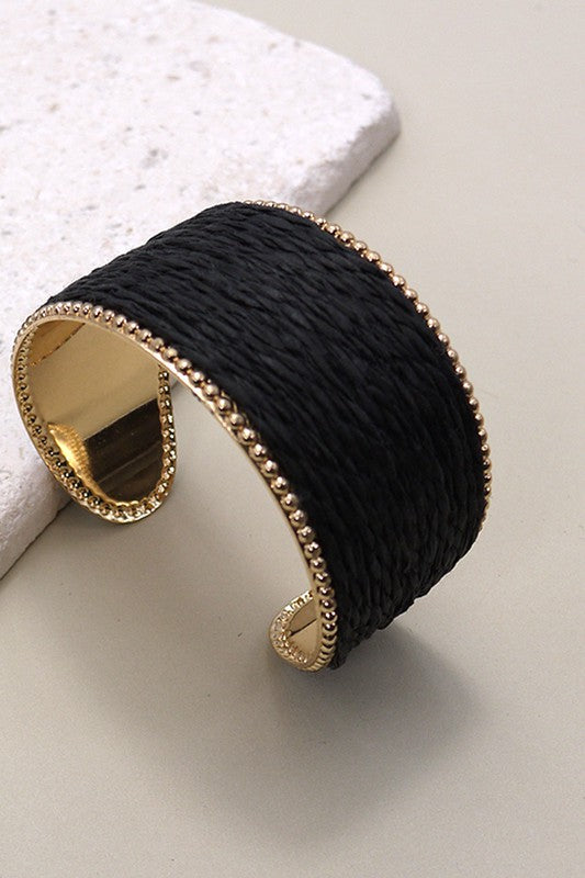 Black Raffia Rope & Gold Cuff Bracelet