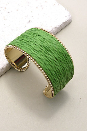 Green Raffia Rope & Gold Cuff Bracelet