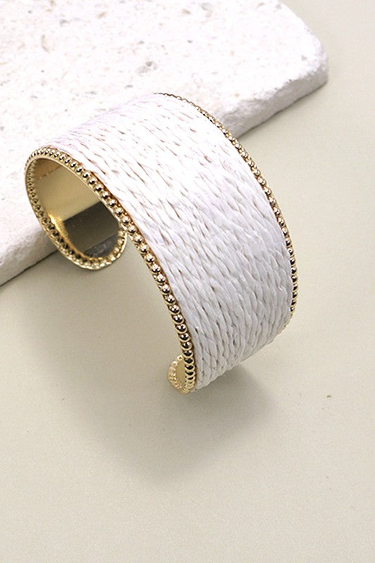 White Raffia Rope & Gold Cuff Bracelet