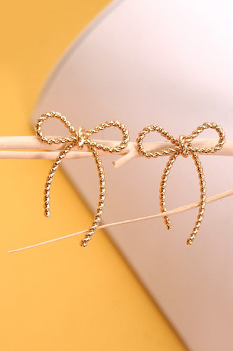 Dainty Gold Rope Design Bow Earrings