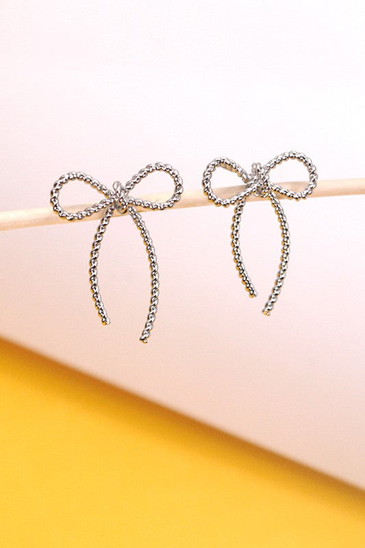 Dainty Silver Rope Design Bow Earrings