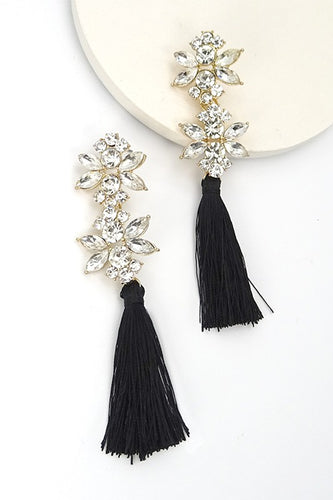 Black Tassel Rhinestone Earrings