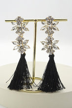 Load image into Gallery viewer, Black Tassel Rhinestone Earrings
