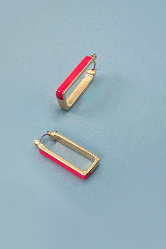 Hot Pink & Gold Rectangle Hoop Earrings
