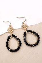 Load image into Gallery viewer, Gold &amp; Black Beaded Flower Top Earrings 
