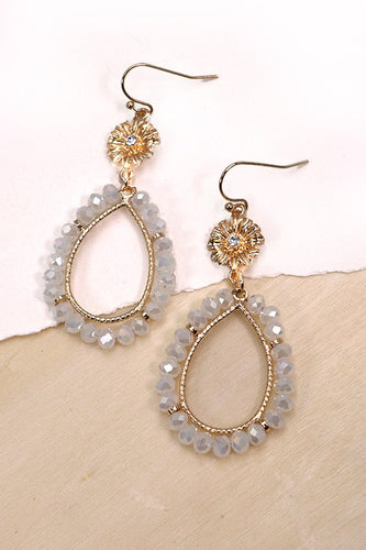 Gold & White Beaded Flower Top Earrings