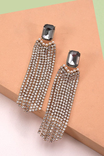 Smokey Black Quartz With Pearls & Rhinestones Earrings