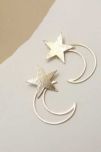X-Large Gold Star & Moon Earrings