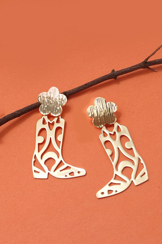 Cowgirl Western Flower Boot Earrings