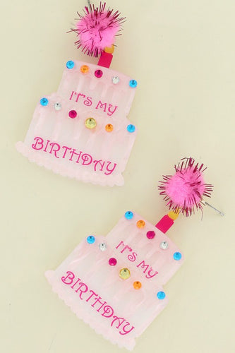 It's My Birthday Cake Pom Pom Rhinestone Earrings