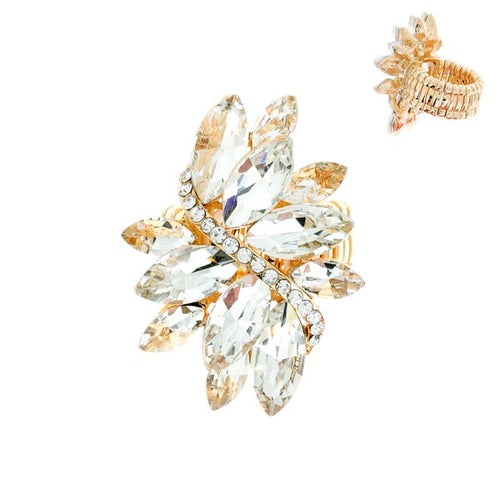 Diamond Like & Gold Marquise Cluster Stretch Ring