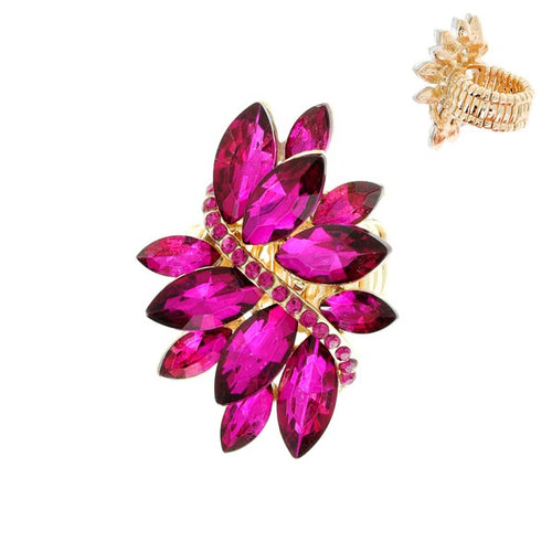 Fuchsia & Gold Marquise Crystal Like Cluster Stretch Ring