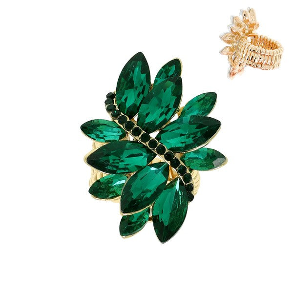 Green Marquise Crystal Like Cluster Stretch Ring