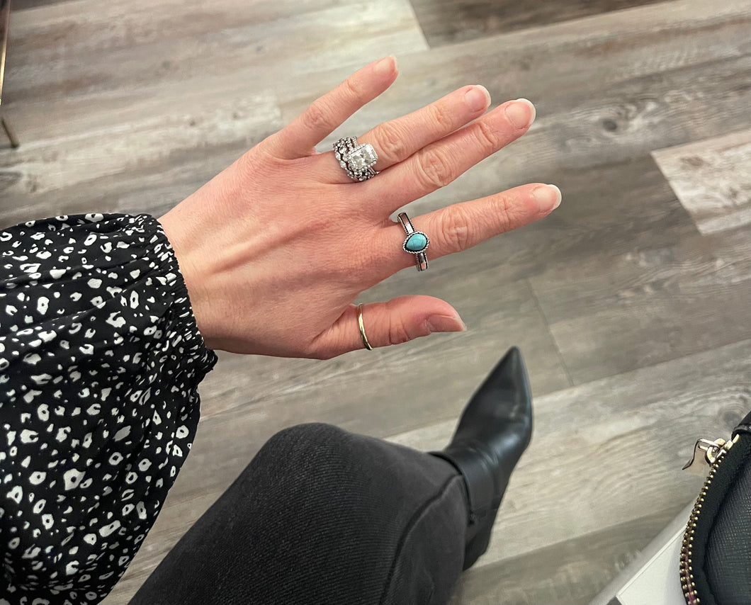 Pear Shaped Turquoise Semi Stone & Silver Ring