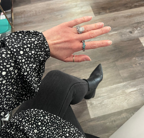 3 Stone Turquoise Semi Stone & Silver Ring