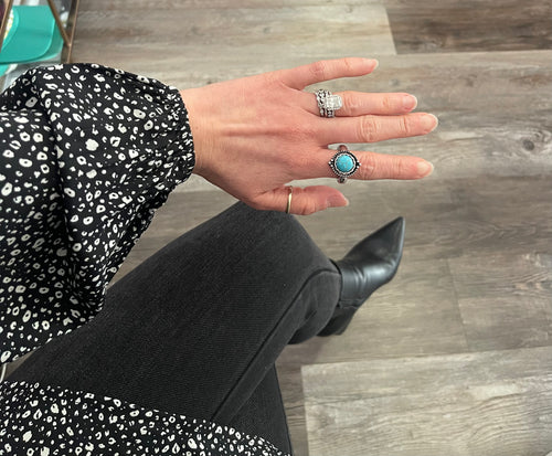 Circular Turquoise Semi Stone & Silver Ring