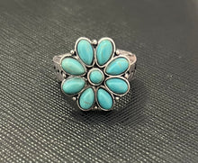 Load image into Gallery viewer, Floral Turquoise Semi Stone &amp; Silver Ring
