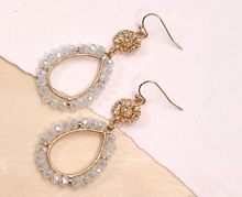 Load image into Gallery viewer, Gold &amp; White Beaded Flower Top Earrings
