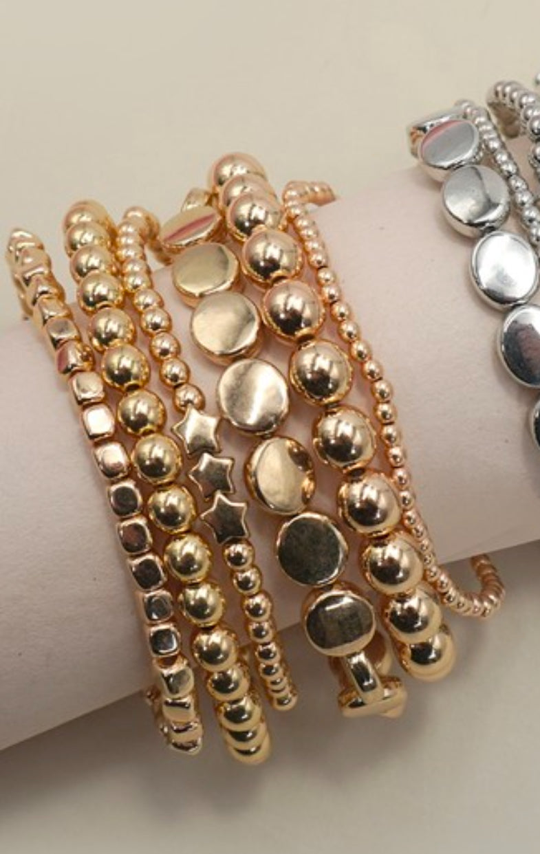 Gold Mixed Bead Stretchy Bracelets