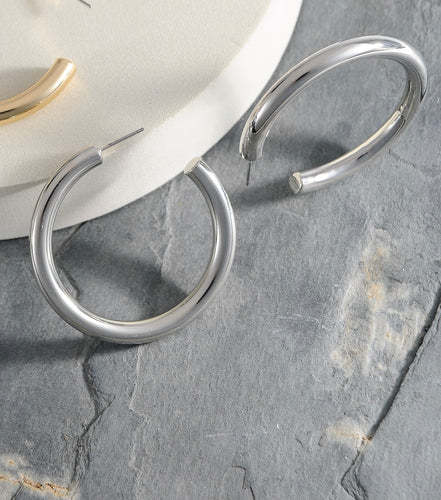 Silver Colored Classic Hoop Earrings