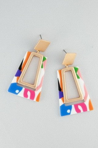 Multi Colored Cut Out Drop Earrings