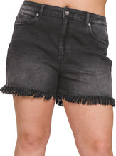 Load image into Gallery viewer, Black Mineral Washed Raw Hem Shorts (S-3XL)
