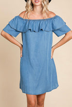 Load image into Gallery viewer, Medium Wash Chambray Dress (On OR Off Shoulder Dress)
