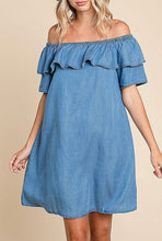 Load image into Gallery viewer, Medium Wash Chambray Dress (On OR Off Shoulder Dress)

