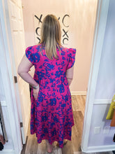 Load image into Gallery viewer, Pink &amp; Blue Floral Tiered Flutter Sleeve Maxi Dress
