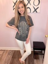 Load image into Gallery viewer, Grey &amp; White Washed Western Cowgirl Boot &amp; Flowers T Shirt
