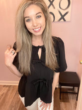 Load image into Gallery viewer, Black Front Bows Peplum Top
