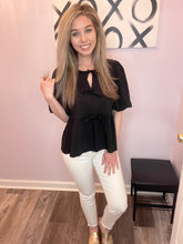 Load image into Gallery viewer, Black Front Bows Peplum Top
