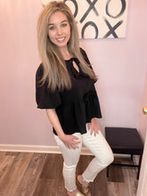 Load image into Gallery viewer, Black Front Bows Peplum Top
