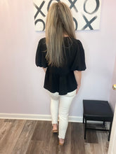 Load image into Gallery viewer, Black Front Bows Peplum Top
