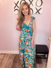 Load image into Gallery viewer, Green Multi-Colored Floral Print Tiered Maxi Dress
