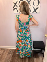 Load image into Gallery viewer, Green Multi-Colored Floral Print Tiered Maxi Dress
